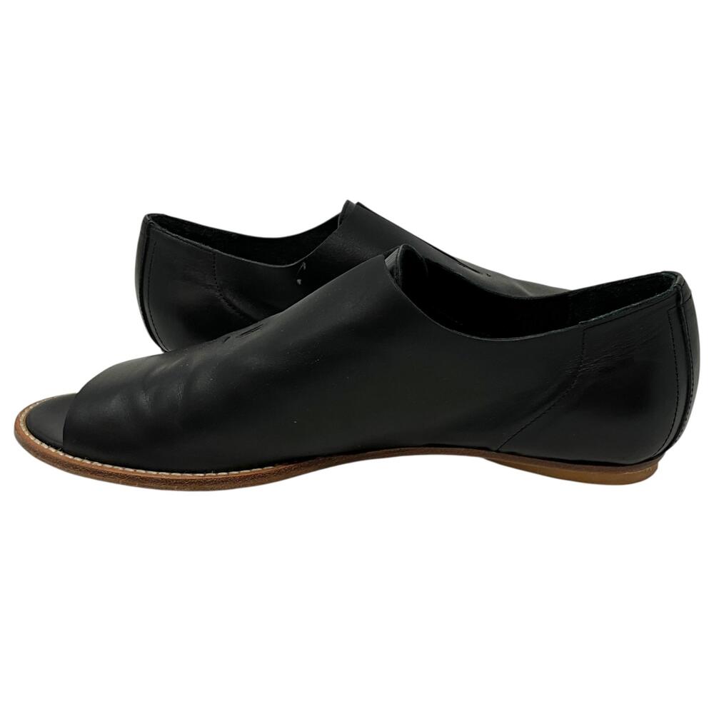 Zero + Maria Cornejo Slip On Womens 8.5 Black Leather Peep Toe Flat Italy - Picture 8 of 10